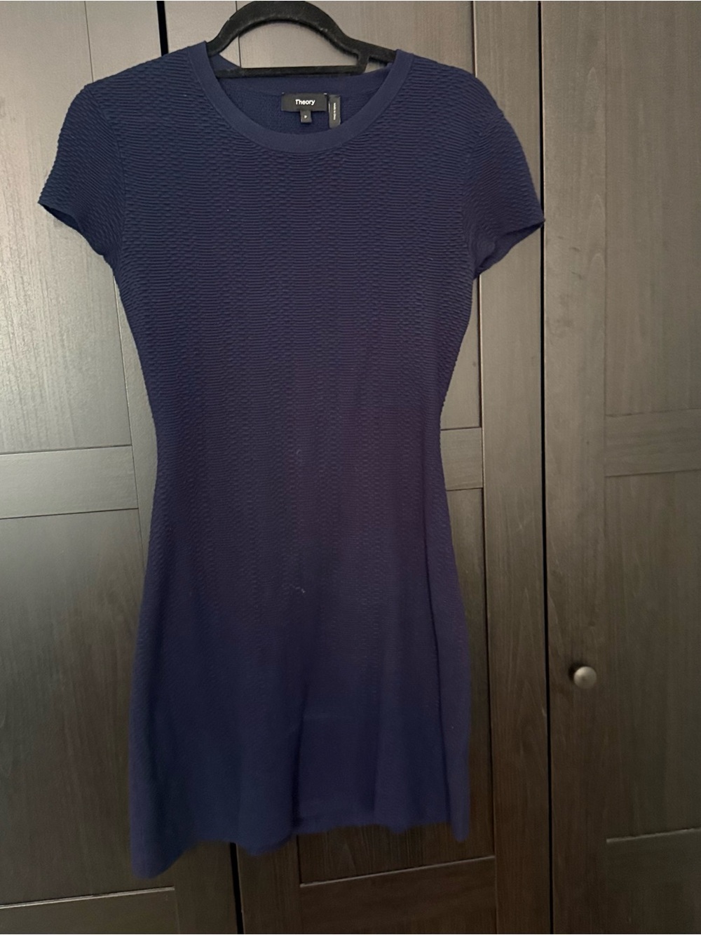 Theory Navy Short-Sleeve Textured Knit Dress